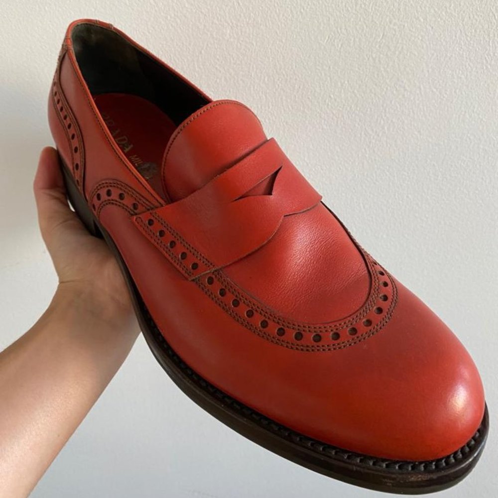 90s Vintage Red PRADA loafers